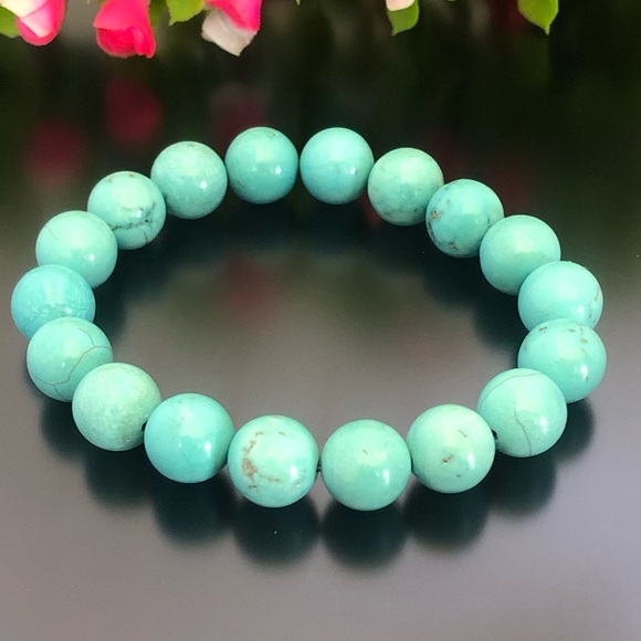 Turquoise 10mm Natural Stone Beads Stretchable Bracelet - Picture 2 of 2